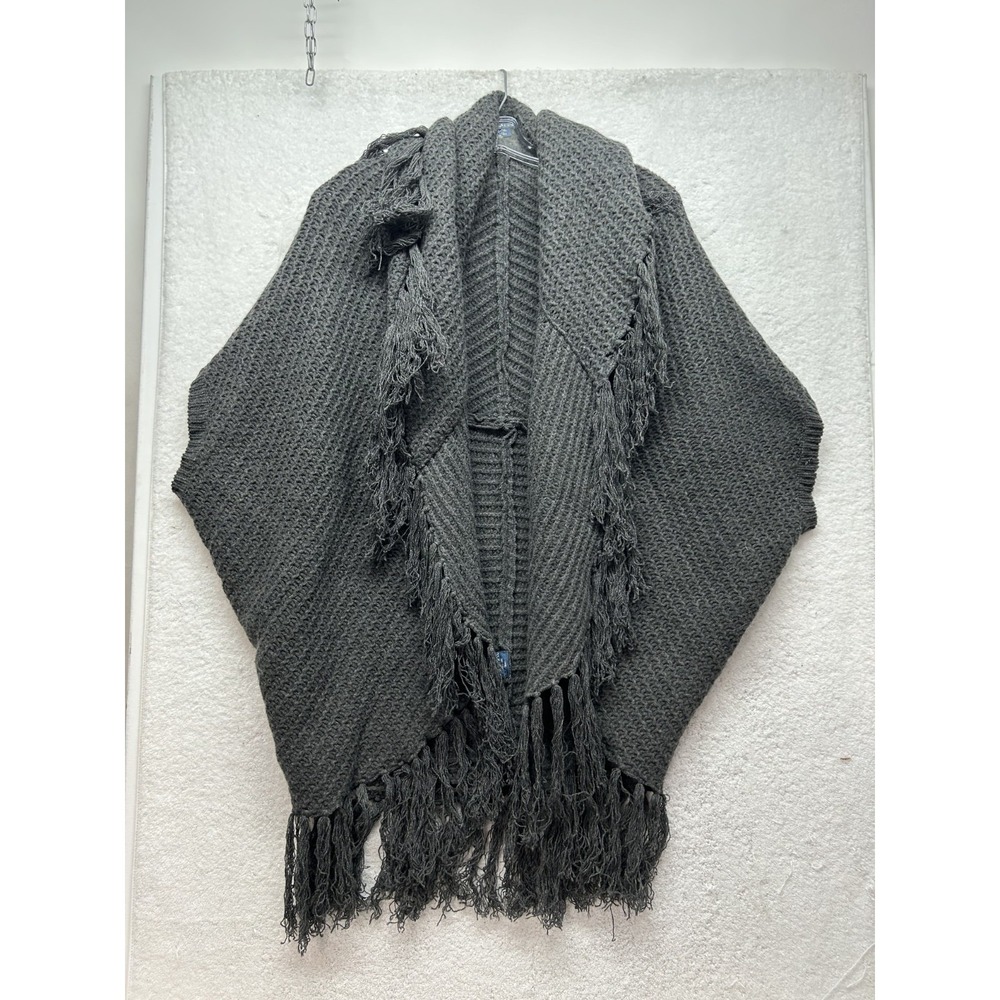 Ralph Lauren Womens Size M/L Gray Wool Cashmere Tassel Poncho Sweater (T2)